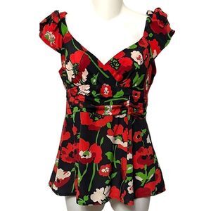 NANETTE LEPORE Silk Floral Sweetheart Cap Sleeve Blouse 6